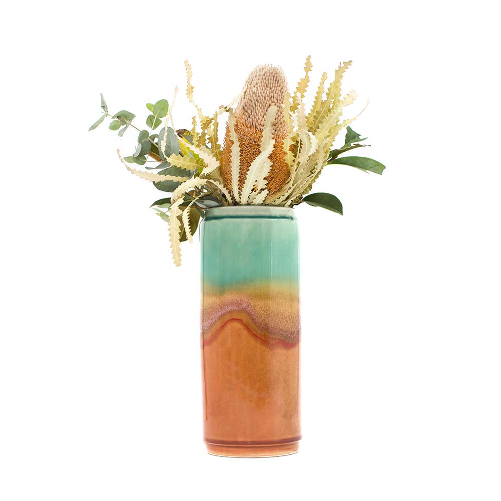 Green and Coral Ceramic Vase