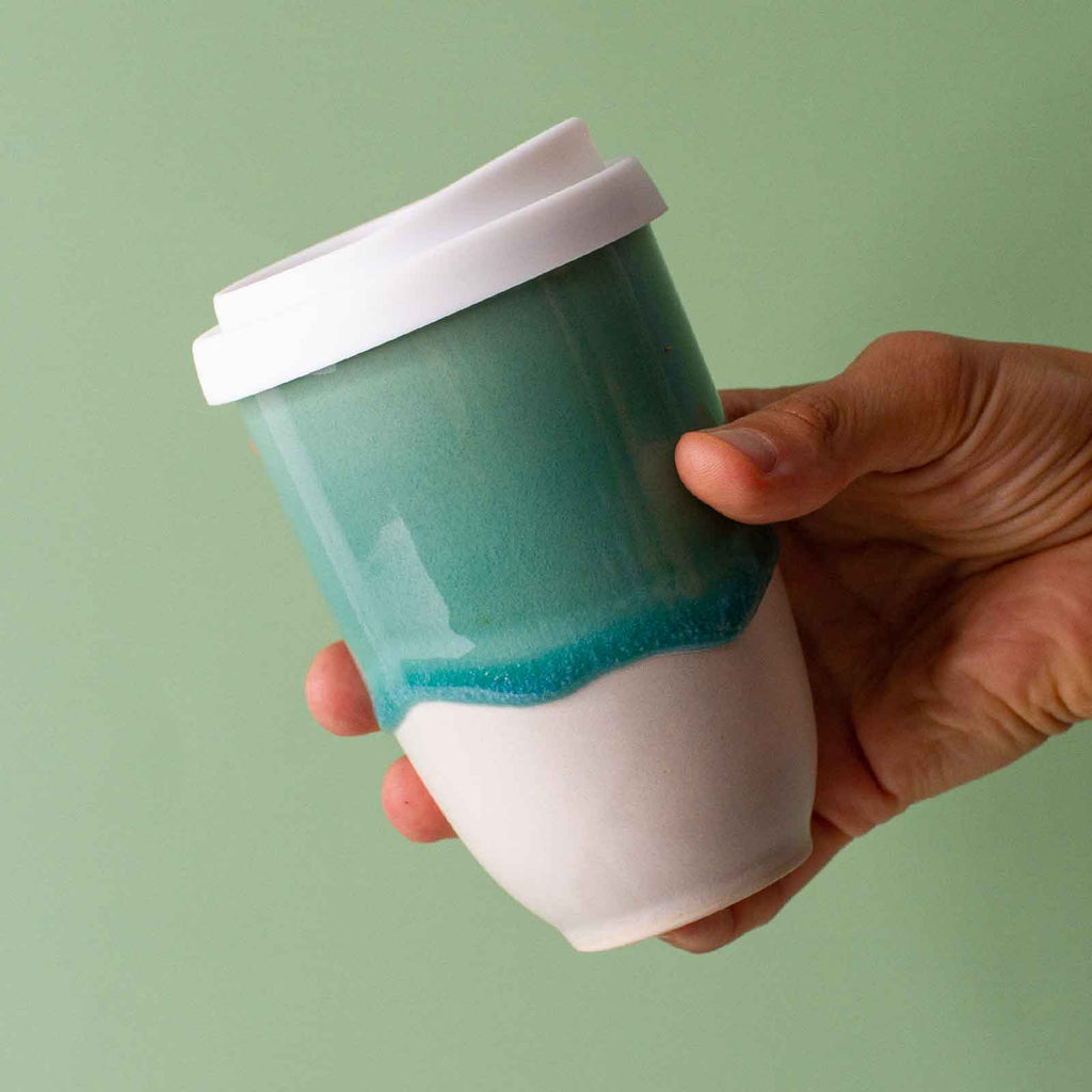 Green Handmade Ceramic Travel Cup 12oz